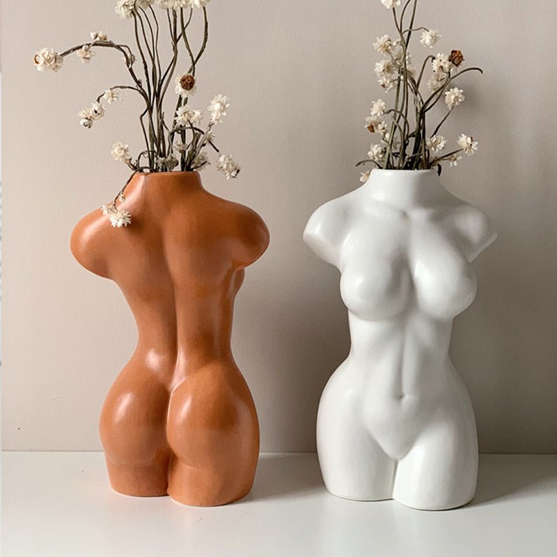 Female Body Shape Bust White Ceramic Vase - Black and White Vases - Tiny Porcelain