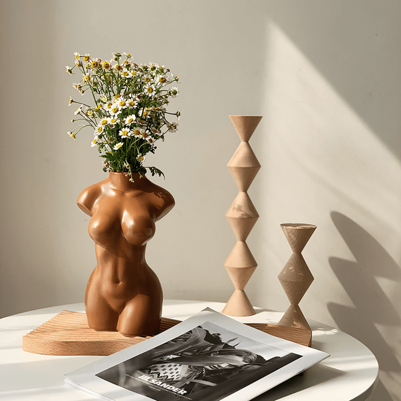 Female Body Shape Bust White Ceramic Vase - Black and White Vases - Tiny Porcelain