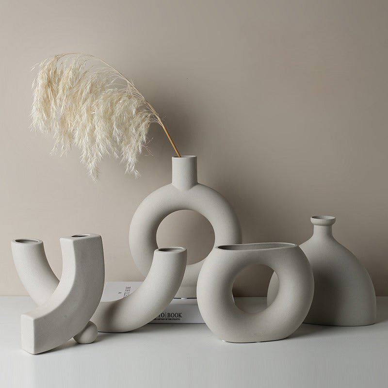Modern Off - White Ceramic Vase Set – Minimalist Sculptural Décor - Tiny Porcelain