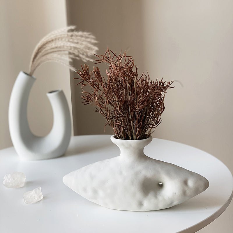 Organic Textured White Ceramic Vase Set – Abstract Artistic Collection - Tiny Porcelain