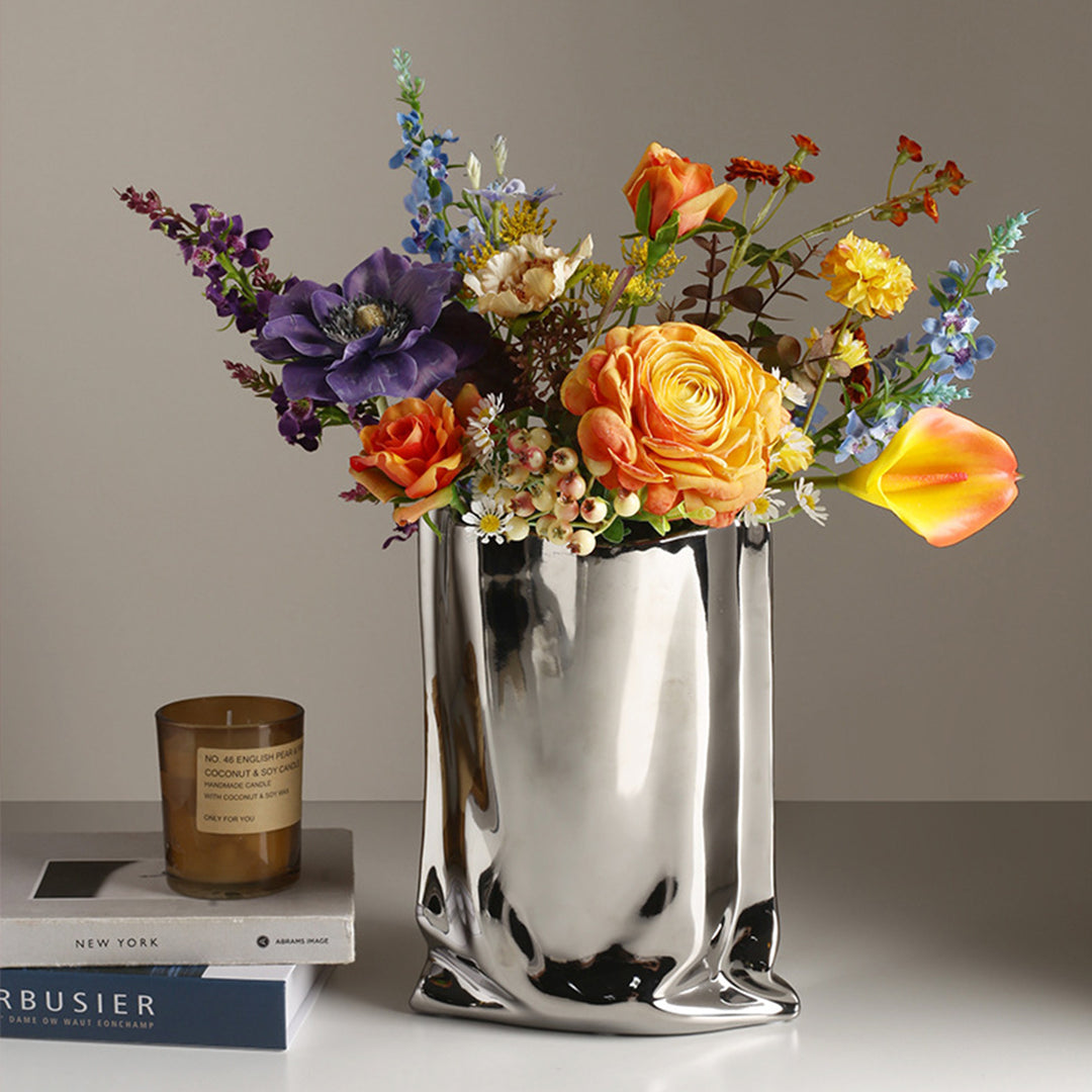 9" Bag Shape Ceramic Vase Decorative Floral Vase